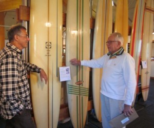 Peter Miller tells him about the early days of surfing in Raglan