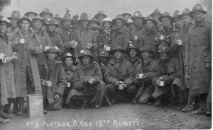 Photo of No. 3 Platoon, A Company of the RTF showing  in the centre of the back row.